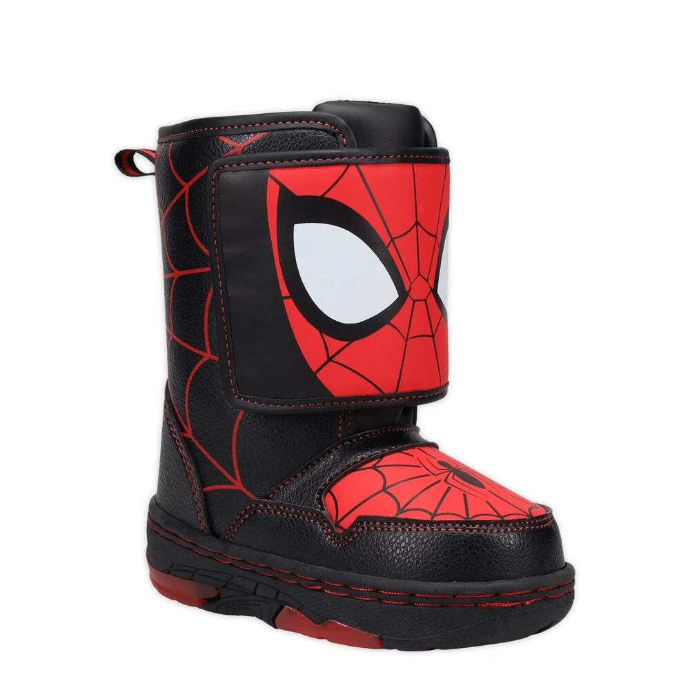 Marvel Spiderman Light Up Snow Boots Toddler Boys Size 6 Black Red Winter Shoes